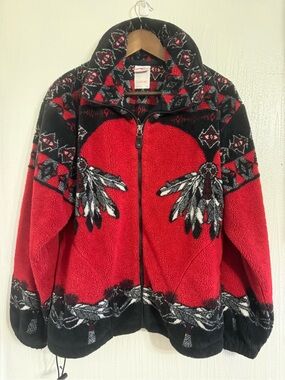 Vintage Milton Funwear Dreamcatcher Fleece Jacket Medium Made In Canada Red